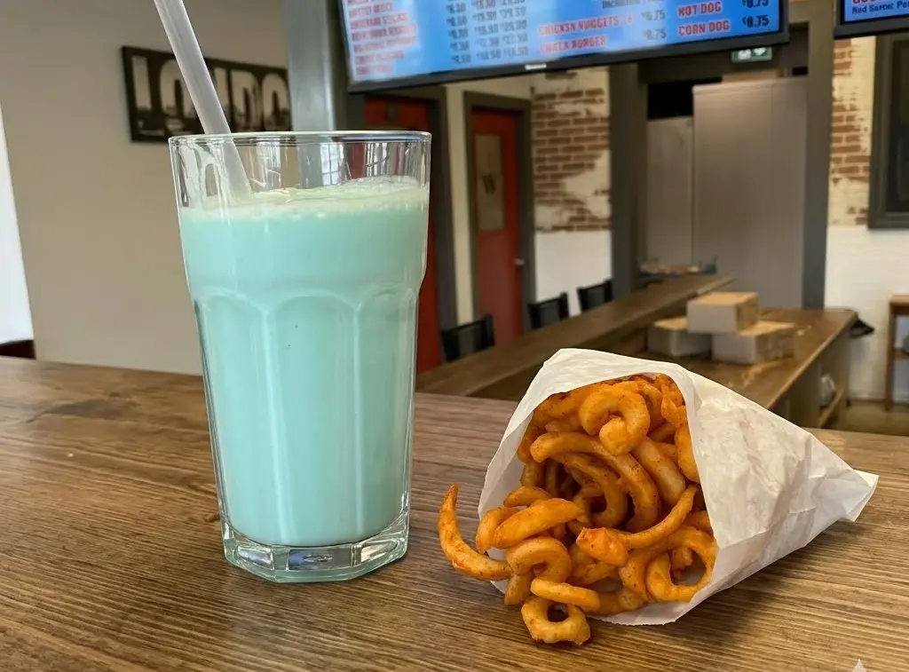 Curly fries with a hand-spun milkshake at Burger Beast Red Deer